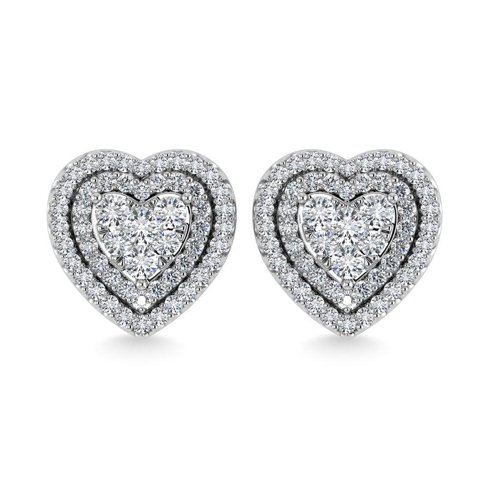 Diamante 7/8 Ct.Tw. Aretes de coraz√≥n en oro blanco de 14 k