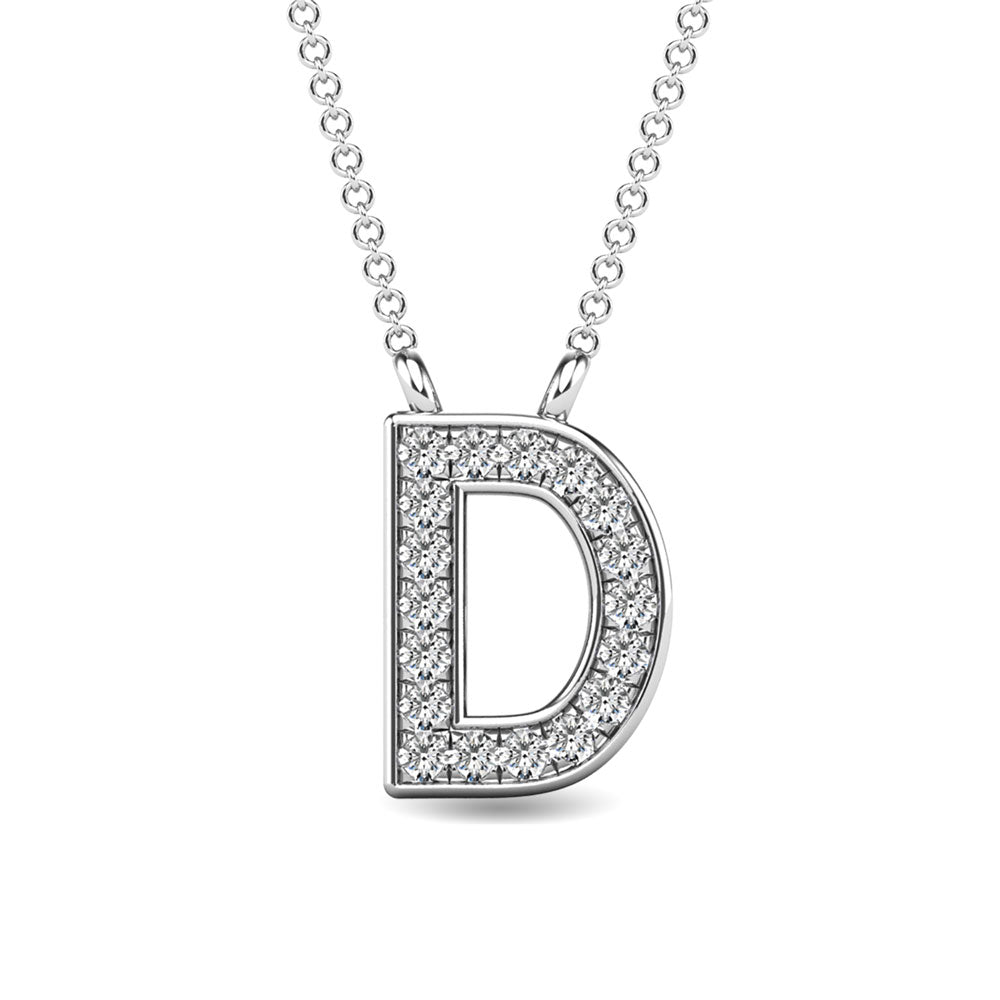 Diamante 1/20 Ct.Tw. Colgante con letra D en oro blanco de 10 quilates