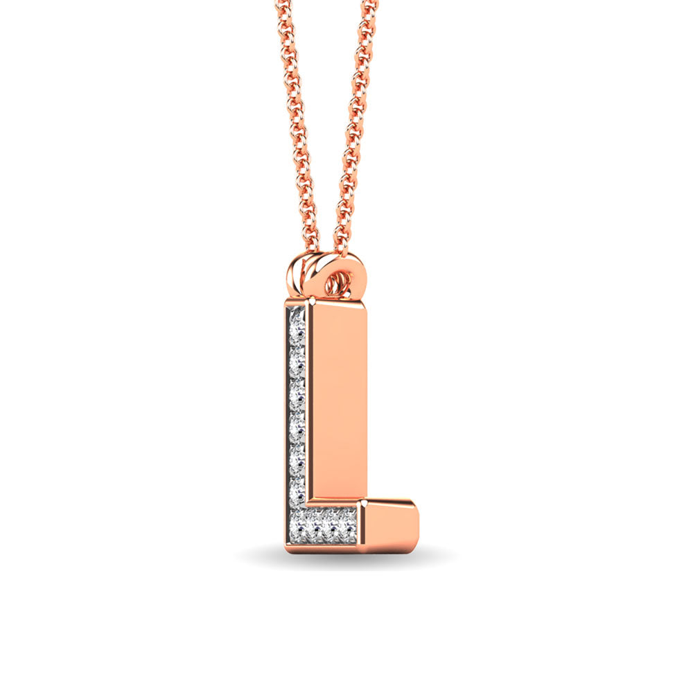 Diamante 1/20 Ct.Tw. Colgante con letra L en oro rosa de 10 quilates