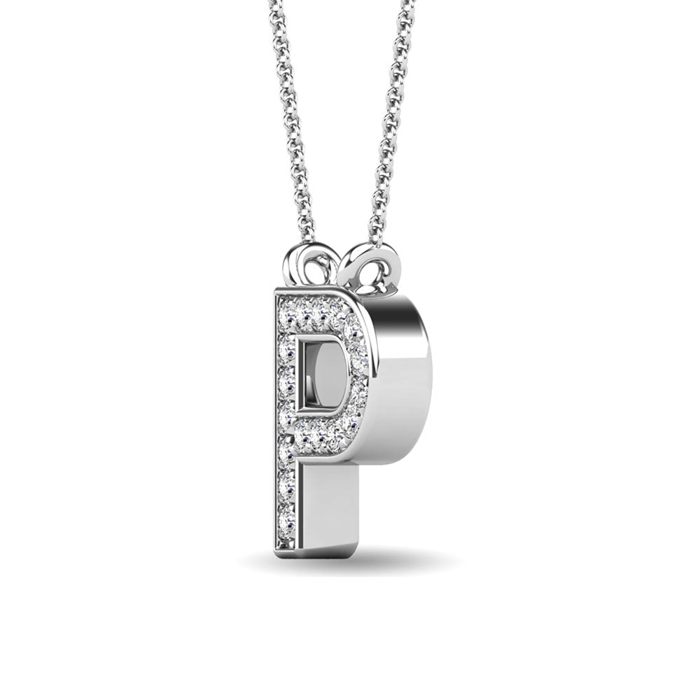 Diamante 1/20 Ct.Tw. Colgante con letra P en oro blanco de 10 quilates