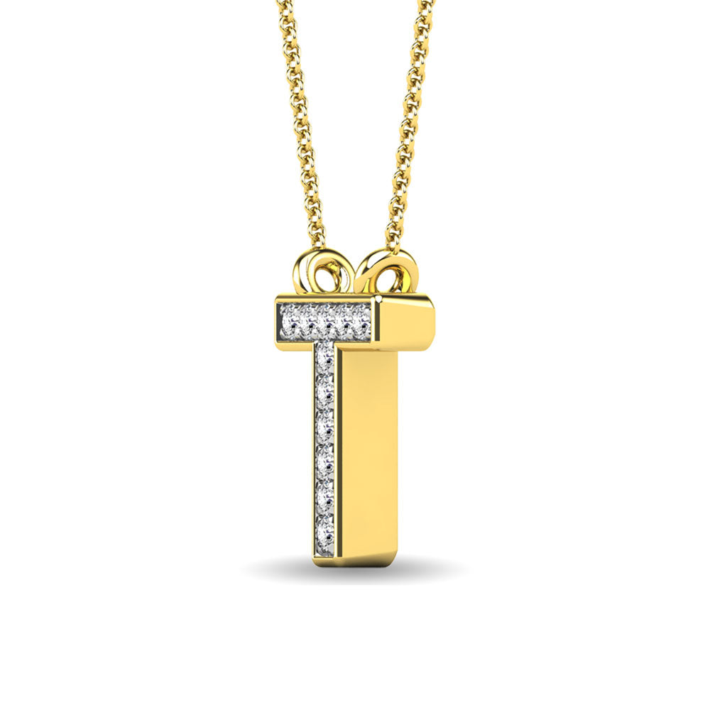 Diamante 1/20 Ct.Tw. Colgante con letra T en oro amarillo de 10 quilates