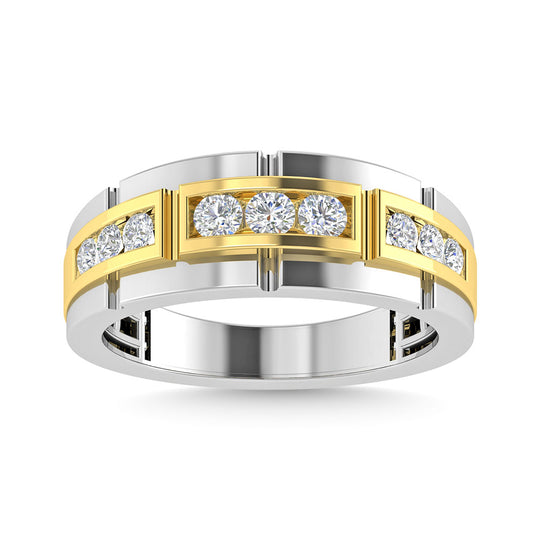 Alianza de boda para hombre con diamantes de 1/2 qt.Tw. en oro de dos tonos de 14 quilates