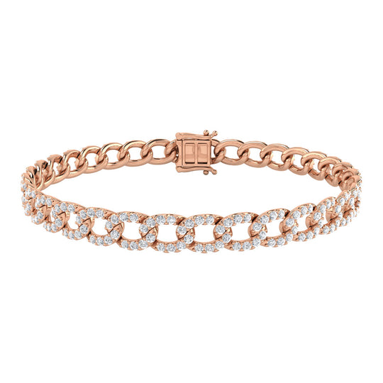 Diamante 3 1/8 Ct.Tw. Pulseras Cubanas en Oro Rosa de 14K