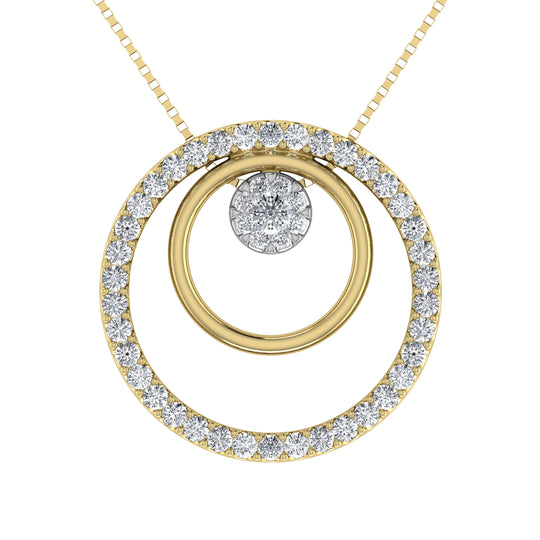 Colgante de doble círculo de diamantes de oro de 14K Dos Tonos 1/2 Ct.Tw