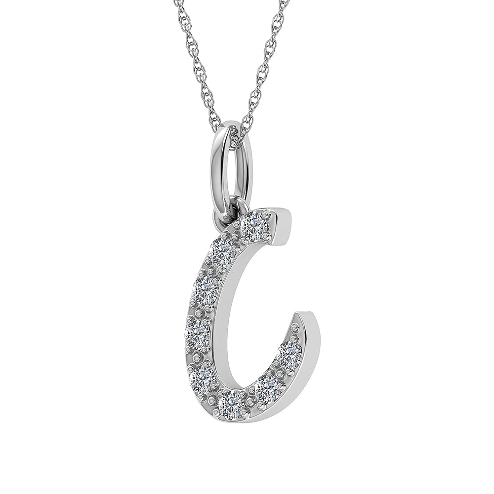 Diamante 1/8 Ct.Tw. Colgante con letra C en oro blanco de 10 quilates