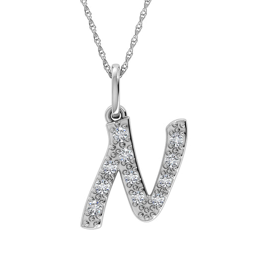 Diamante 1/8 Ct.Tw. Colgante con letra N en oro blanco de 10 quilates