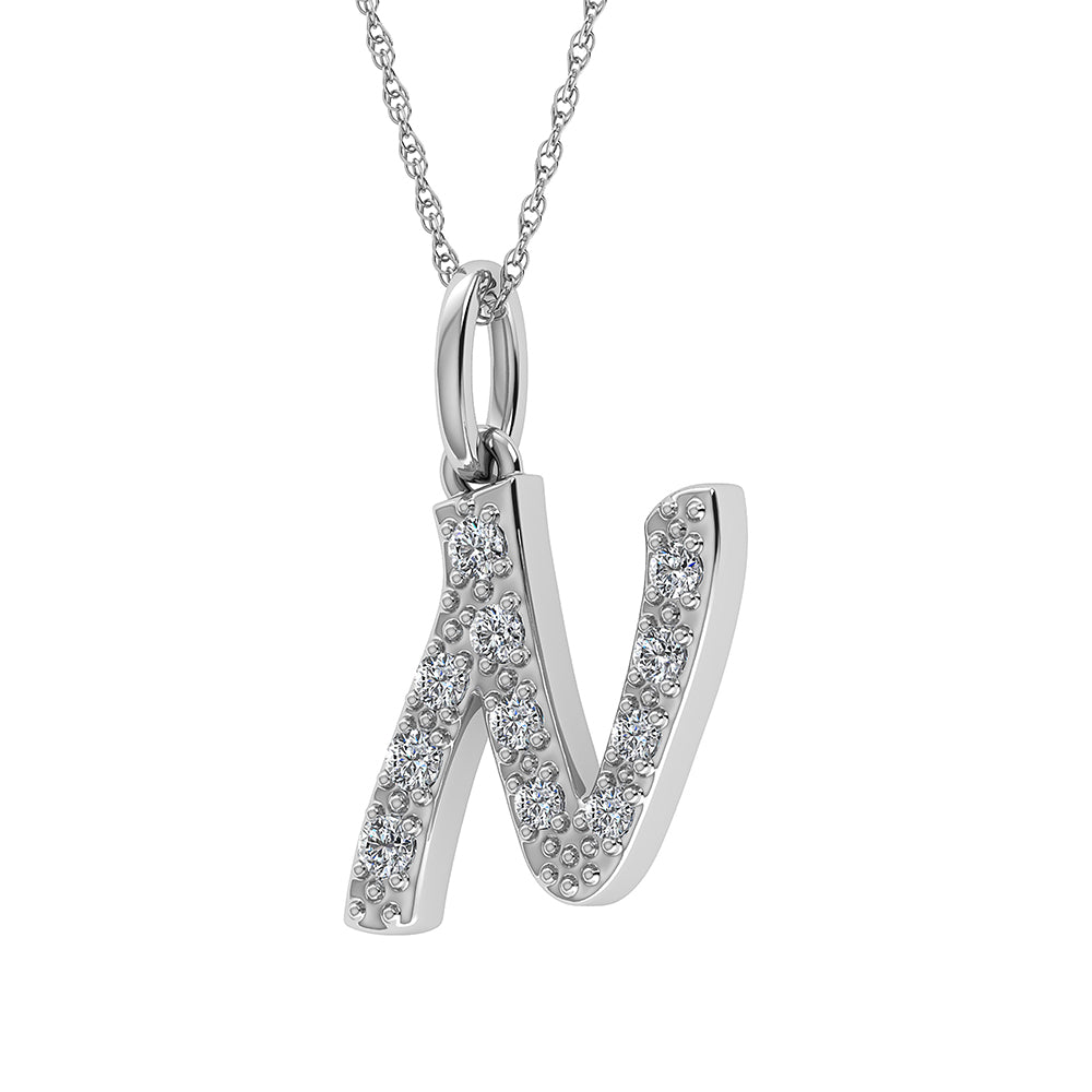 Diamante 1/8 Ct.Tw. Colgante con letra N en oro blanco de 10 quilates