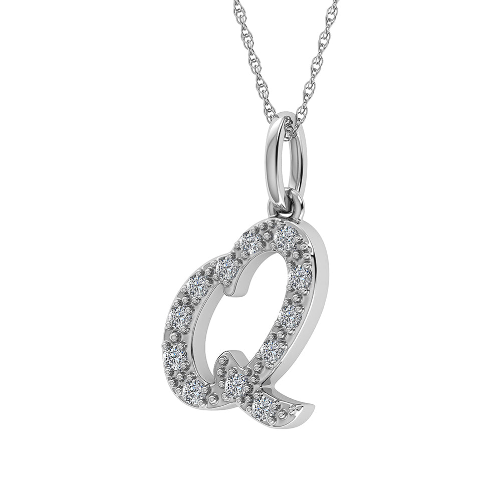 Diamante 1/8 Ct.Tw. Colgante con letra Q en oro blanco de 10 quilates