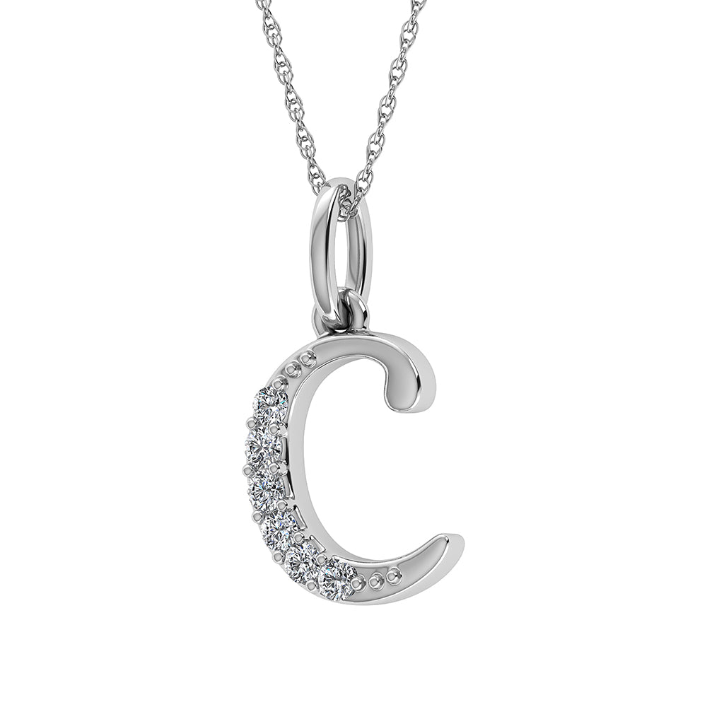 Diamante 1/20 Ct.Tw. Colgante con letra C en oro blanco de 10 quilates