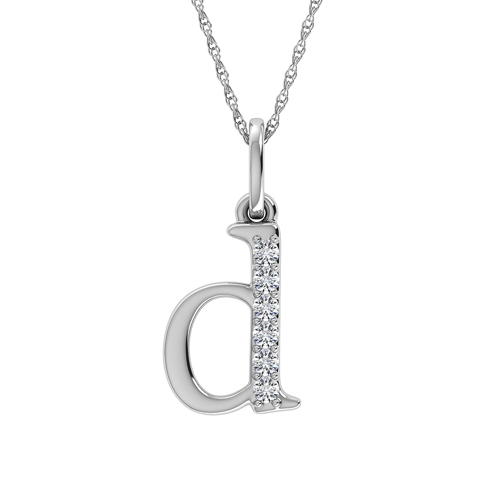 Diamante 1/20 Ct.Tw. Colgante con letra D en oro blanco de 10 quilates