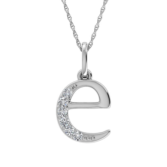 Diamante 1/20 Ct.Tw. Colgante con letra E en oro blanco de 10 quilates