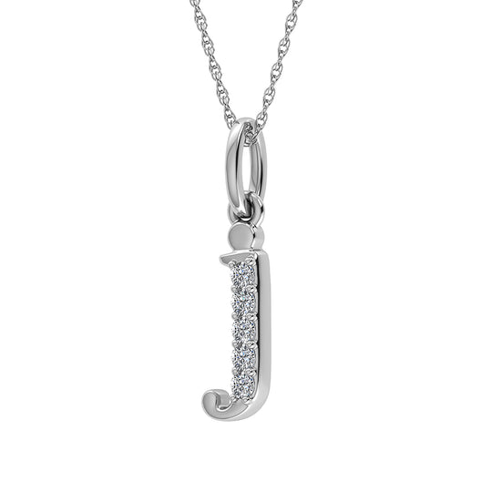 Diamante 1/20 Ct.Tw. Colgante con letra J en oro blanco de 10 quilates