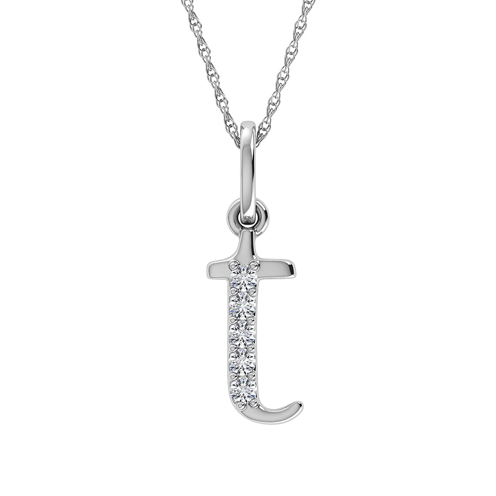 Diamante 1/20 Ct.Tw. Colgante con letra T en oro blanco de 10 quilates