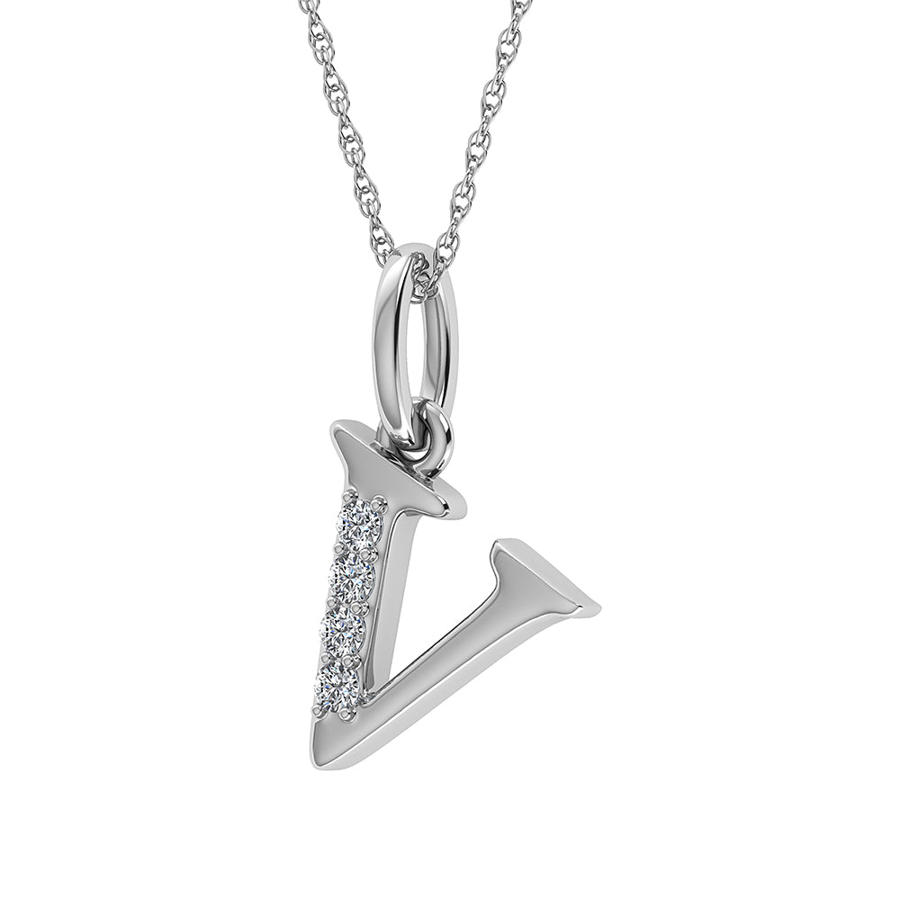 Diamante 1/20 Ct.Tw. Colgante con letra V en oro blanco de 10 quilates