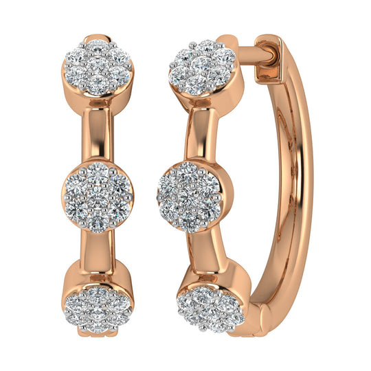 Diamante 1/5 Ct.Tw. Aretes tipo argolla en racimo en oro rosado de 10 k