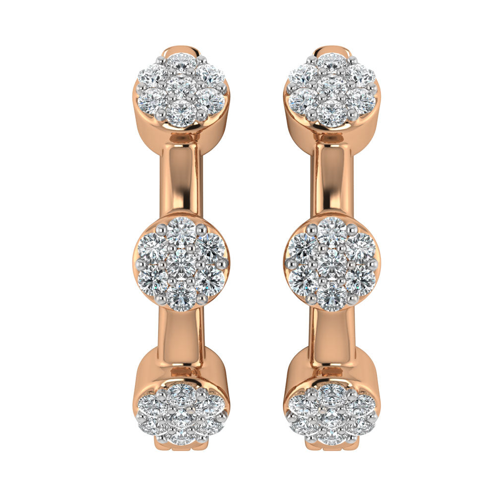 Diamante 1/5 Ct.Tw. Aretes tipo argolla en racimo en oro rosado de 10 k