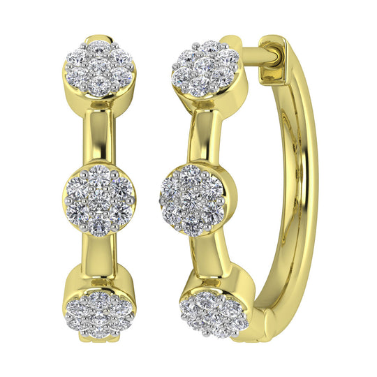 Diamante 1/5 Ct.Tw. Aretes tipo argolla en racimo en oro amarillo de 10 quilates