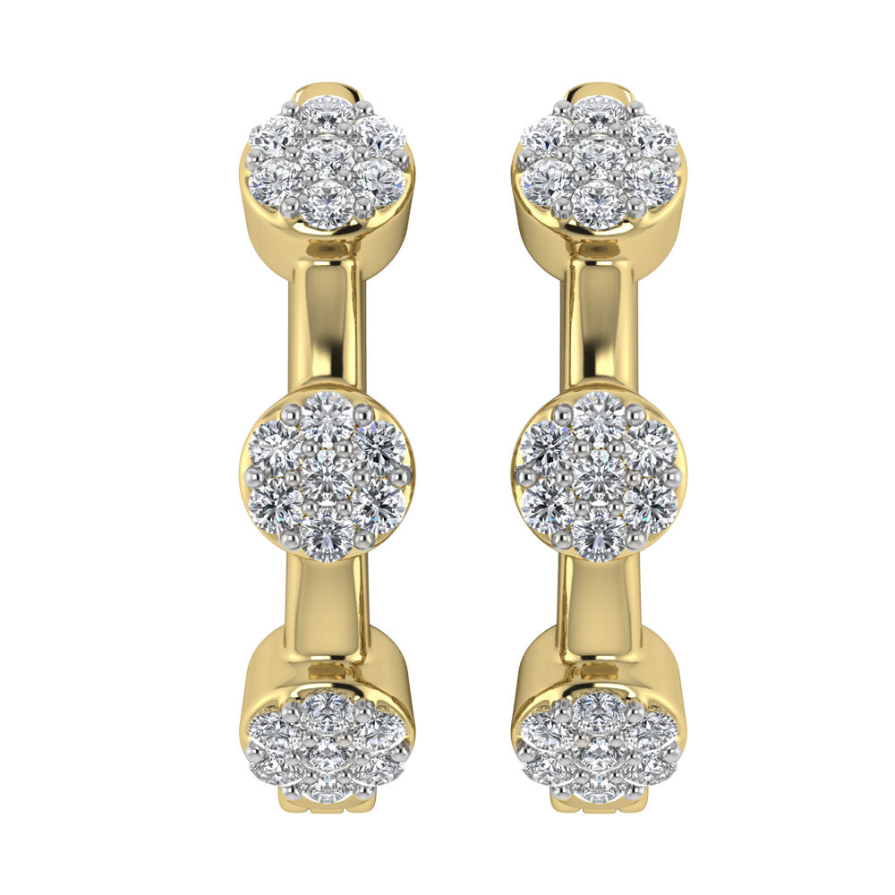 Diamante 1/5 Ct.Tw. Aretes tipo argolla en racimo en oro amarillo de 10 quilates