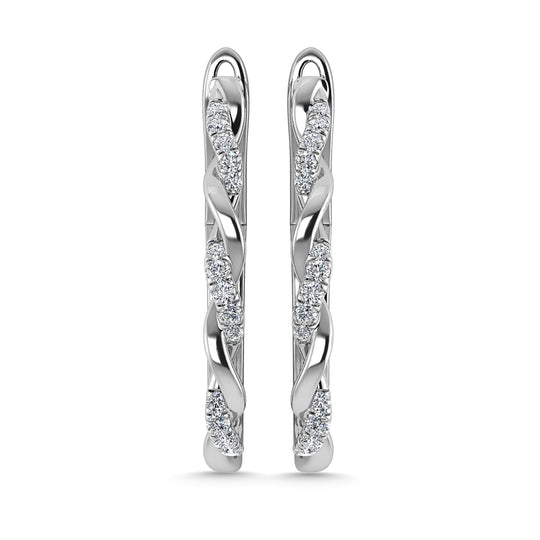 Diamante 1/4 Ct.Tw. Aretes de aro en oro blanco de 10 quilates