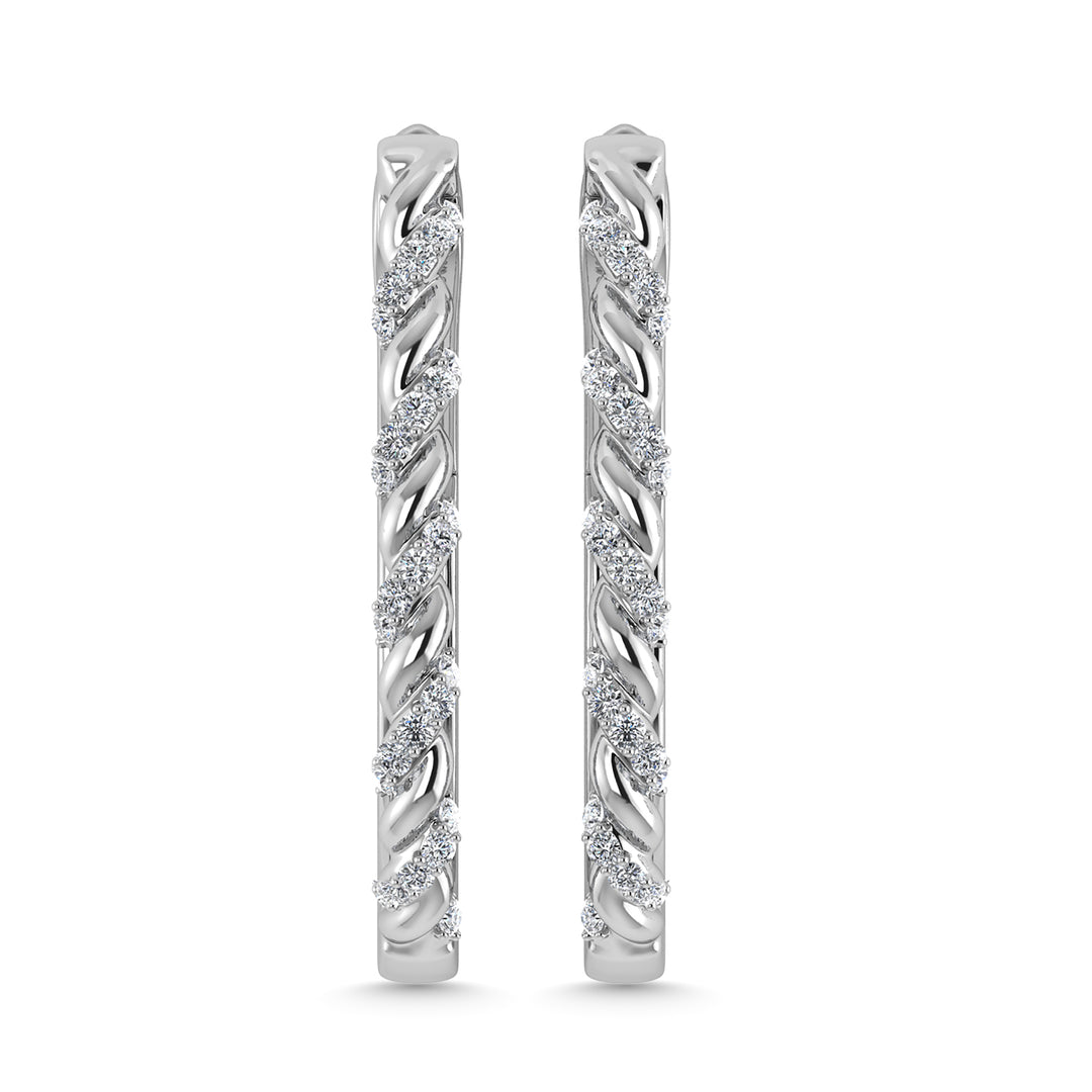 Diamante 3/8 Ct.Tw. Aretes de aro en oro blanco de 10 quilates