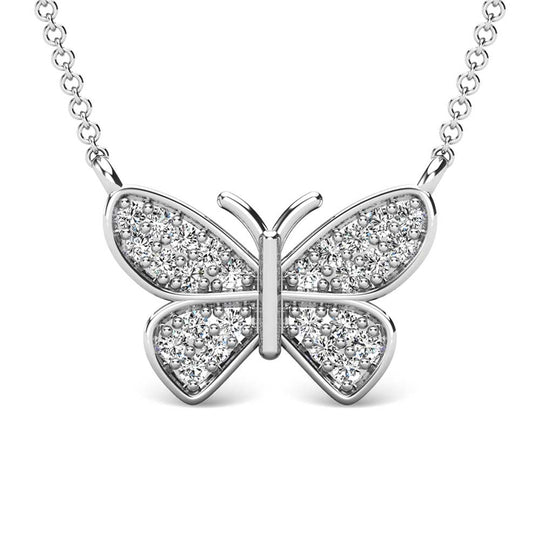 Diamante 1/10 Ct.Tw. Colgante de mariposa en oro blanco de 10 quilates