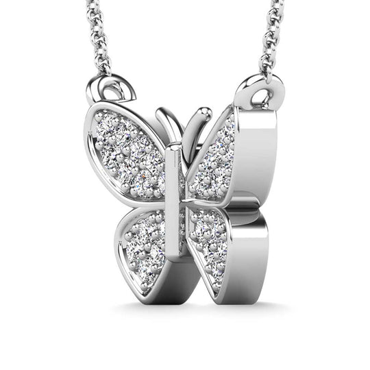 Diamante 1/10 Ct.Tw. Colgante de mariposa en oro blanco de 10 quilates