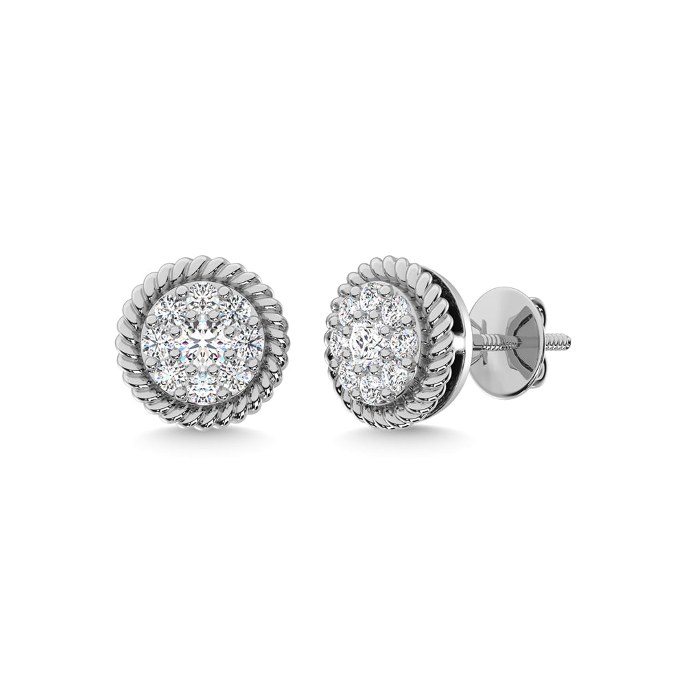 Oro blanco de 10 quilates con diamante de 1/4 qt. total. Pendientes de moda