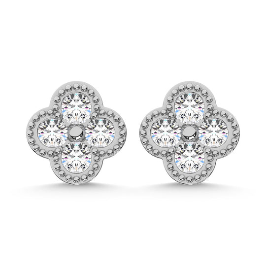 Oro blanco de 10 quilates con diamante de 1/3 qt. total. Pendientes de moda