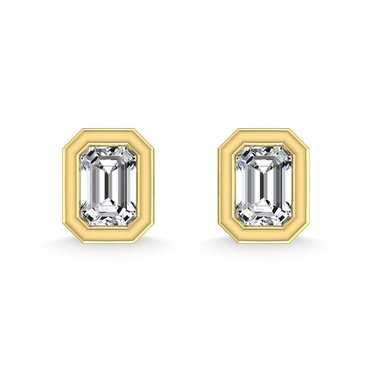 Diamante 1/3 Ct.Tw. Aretes con forma de esmeralda en oro amarillo de 14 k