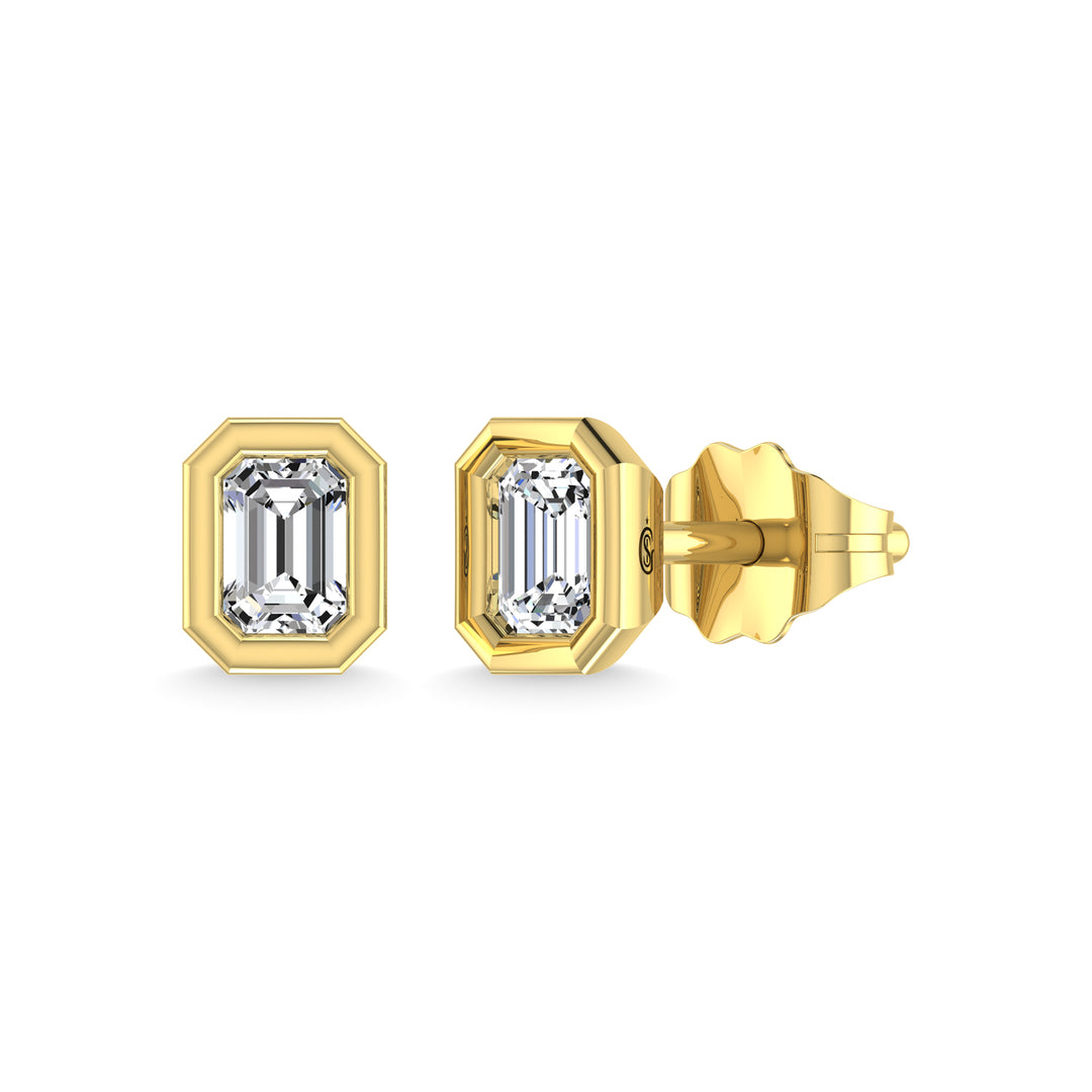 Diamante 1/3 Ct.Tw. Aretes con forma de esmeralda en oro amarillo de 14 k