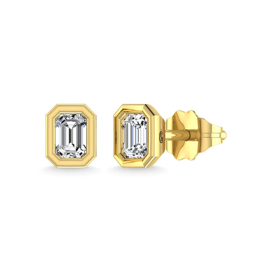 Diamante 1/3 Ct.Tw. Aretes con forma de esmeralda en oro amarillo de 14 k