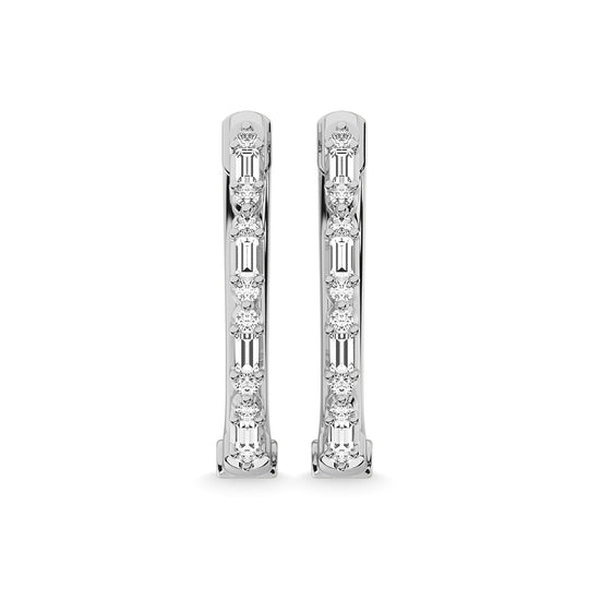 Diamante de oro blanco de 14 quilates de 1/4 qt. total Aretes de aro