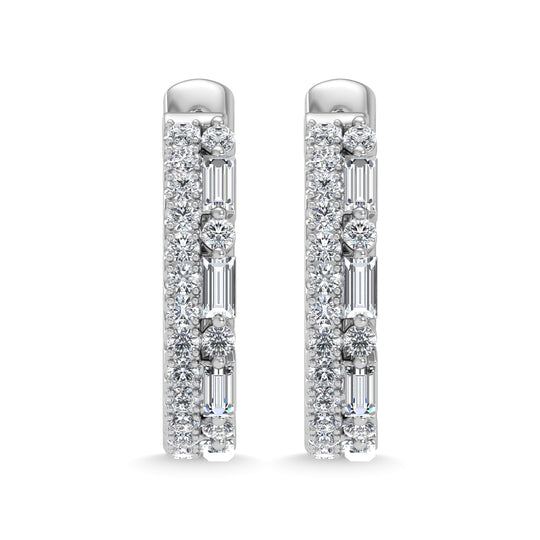 Diamante en oro blanco de 14 quilates de 5/8 quilates total. Aretes de aro