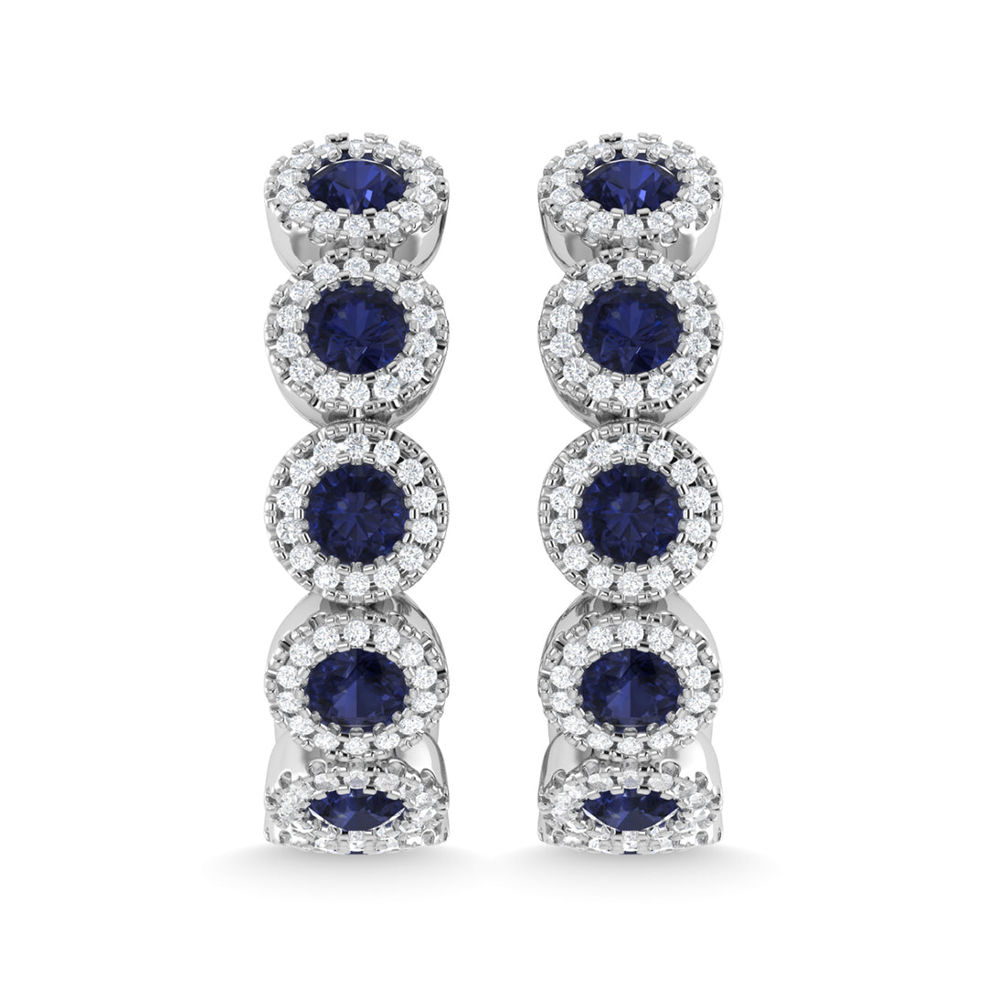 Oro blanco de 14 quilates, zafiro azul y diamante de 1 1/4 qt.Tw. Pendientes de moda