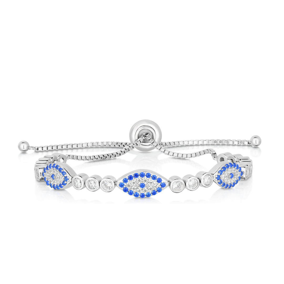 Pulsera de la amistad con estación de mal de ojo y circonita cubica en plata de ley