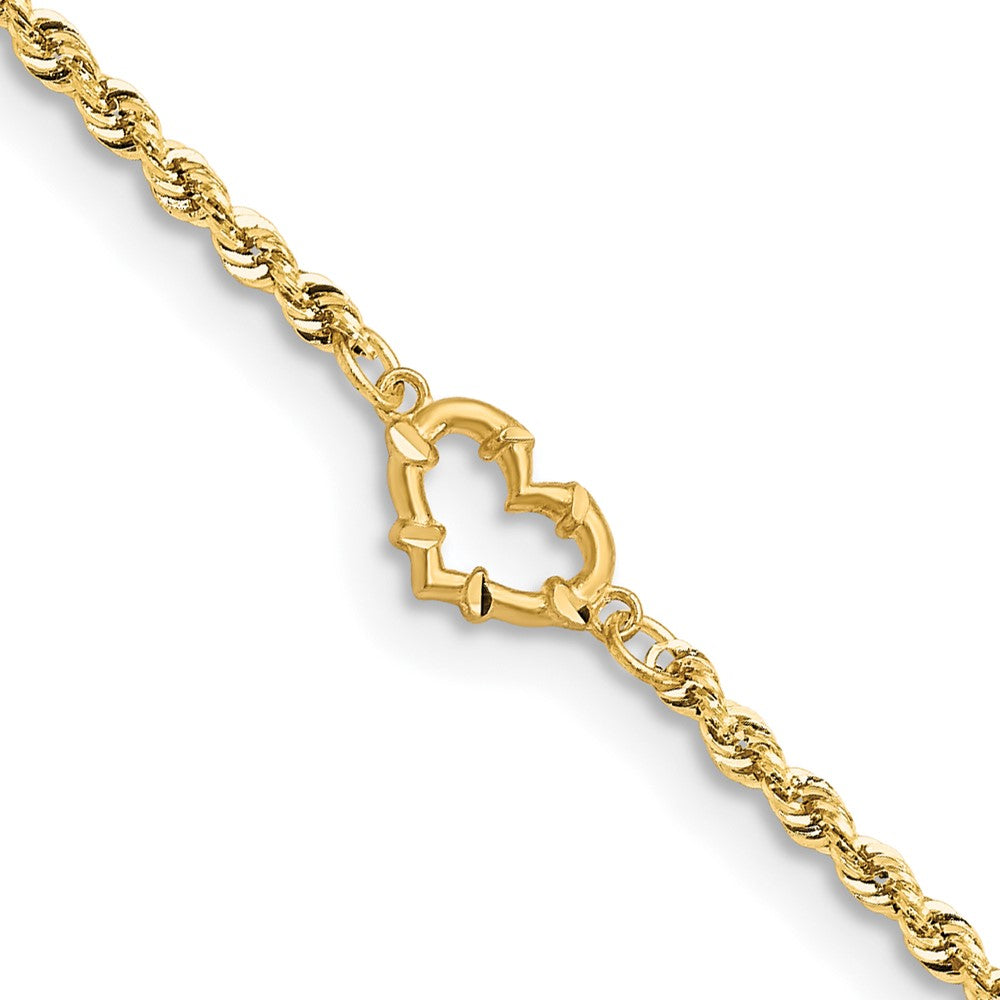 Tobillera de cuerda con corazón abierto con talla de diamante de 14k