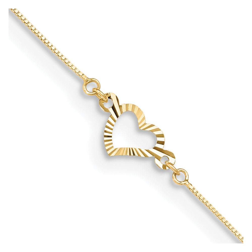 Corazón elegante ajustable de 14K de 9 pulgadas más extensión de 1 pulgada. TOBILLERA