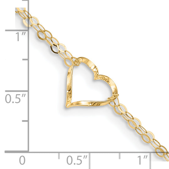 Corazón de doble hebra de 14k de 10 pulgadas más 1 pulgada de extensión. TOBILLERA