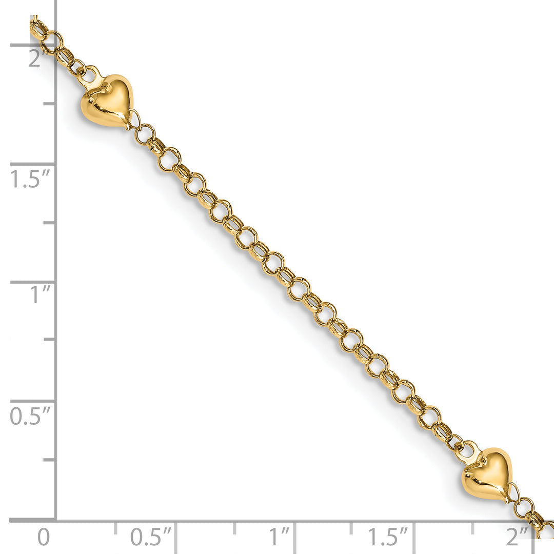 Tobillera con Corazón de Hojaldre en Oro de 14k y 10 pulgadas