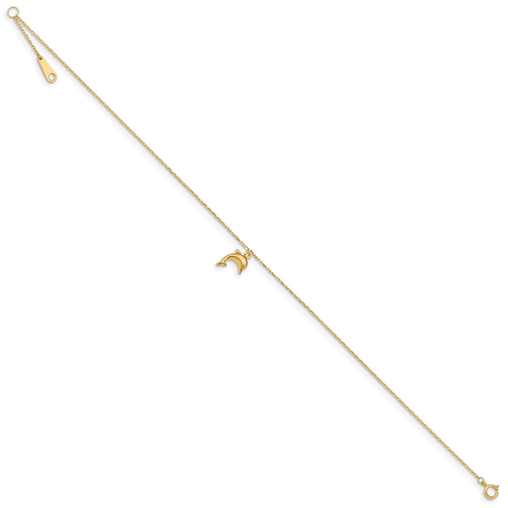 Dije de delfín de 14k de 9 pulgadas con tobillera de extensión de 1 pulgada