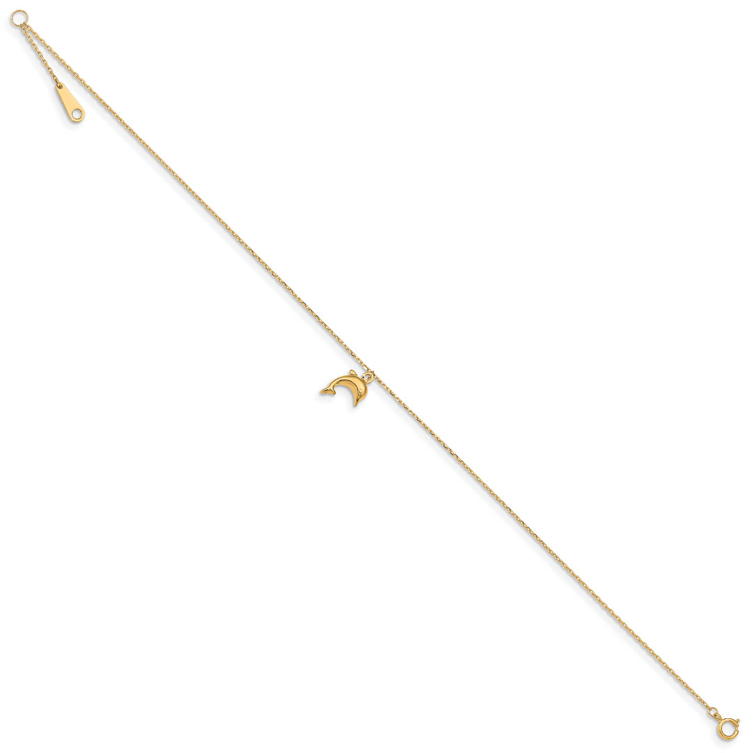 Dije de delfín de 14k de 9 pulgadas con tobillera de extensión de 1 pulgada