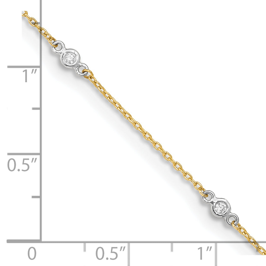 CZ de dos tonos de 14k de 9 pulgadas más extensión de 1 pulgada. TOBILLERA