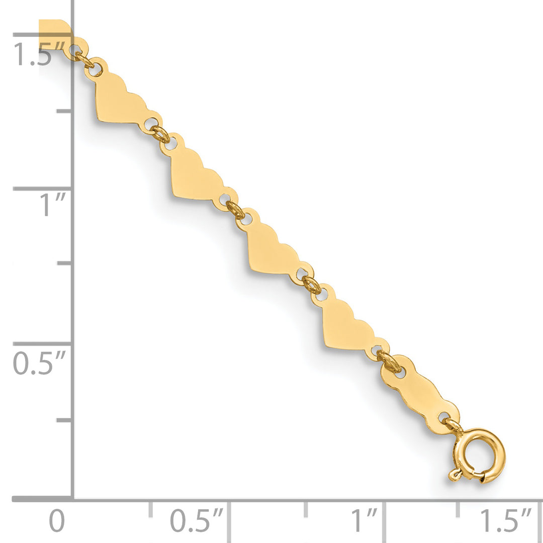 Cadena de eslabones ovalados de 14 quilates con corazones de 9 pulgadas más tobillera de 1 pulgada de extensión