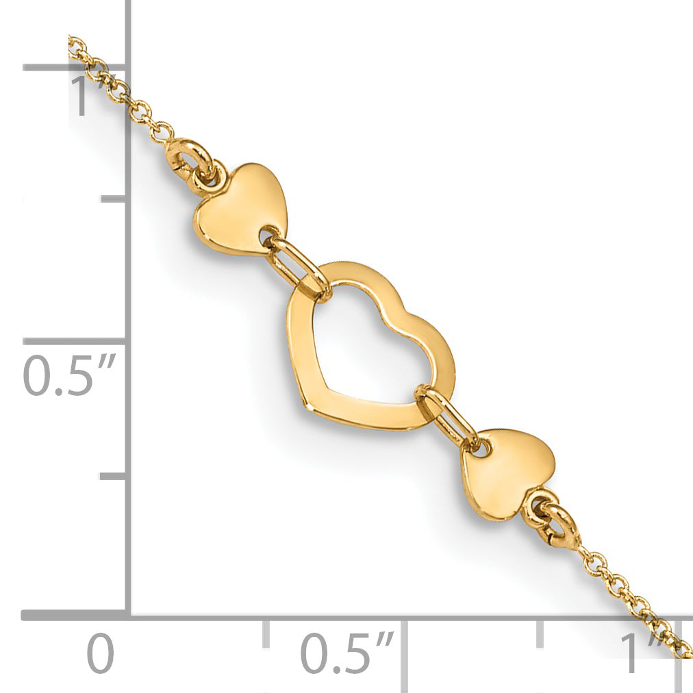 Corazón pulido de 14k con extensión de 10 pulgadas más 0,75 pulgadas. TOBILLERA