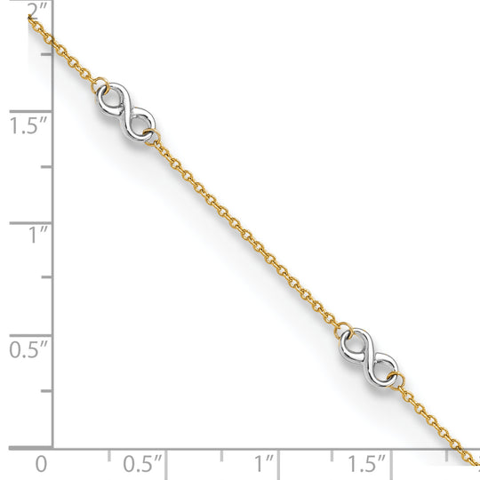 Tobillera en oro de 14K Bicolor Pulido Infinity 9in Plus 1 in ext.