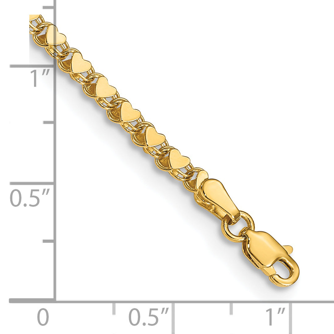 Tobillera de 10 pulgadas con corazón de doble cara pulida de 14k