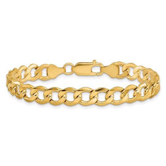 Pulsera Curb semi-sólida de oro amarillo de 14k de 9 pulgadas y 7mm con cierre de langosta