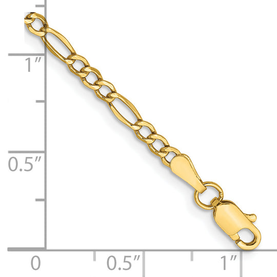 Tobillera de cadena Figaro semisólida de 14k y 2,5 mm