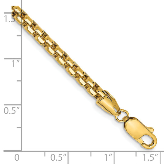 Pulsera de Oro Amarillo de 14k, 8 pulgadas, Pulsera de Caja Redonda de 3.6mm con Cierre de Langosta