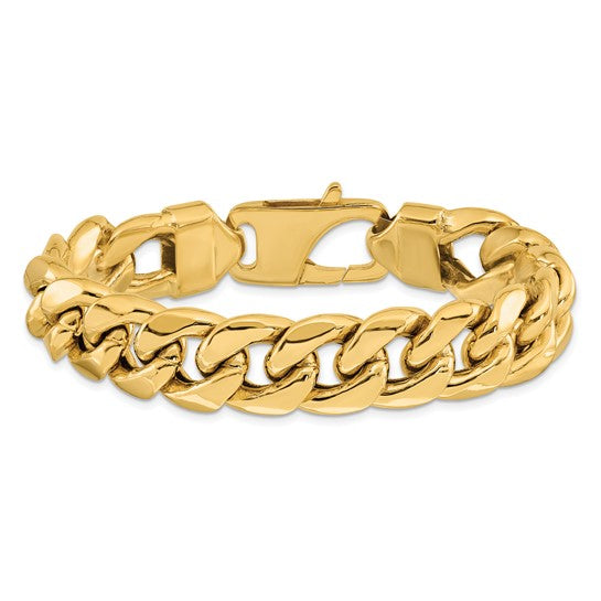 Pulsera Miami Cubana Semi-Sólida de 14k de 9 pulgadas y 15mm con Cierre de Langosta